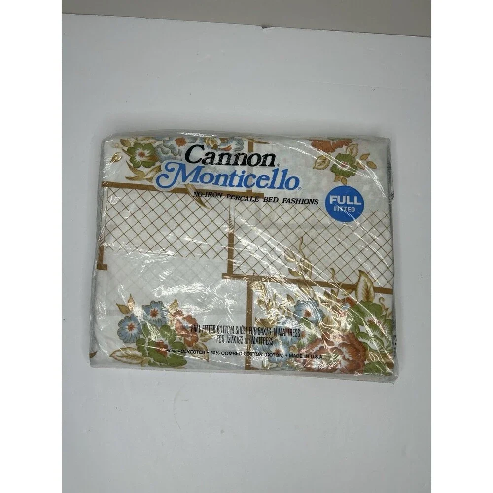 Vintage Cannon Monticello Window Garden No-Iron Percale Fitted Sheet Full Fitted